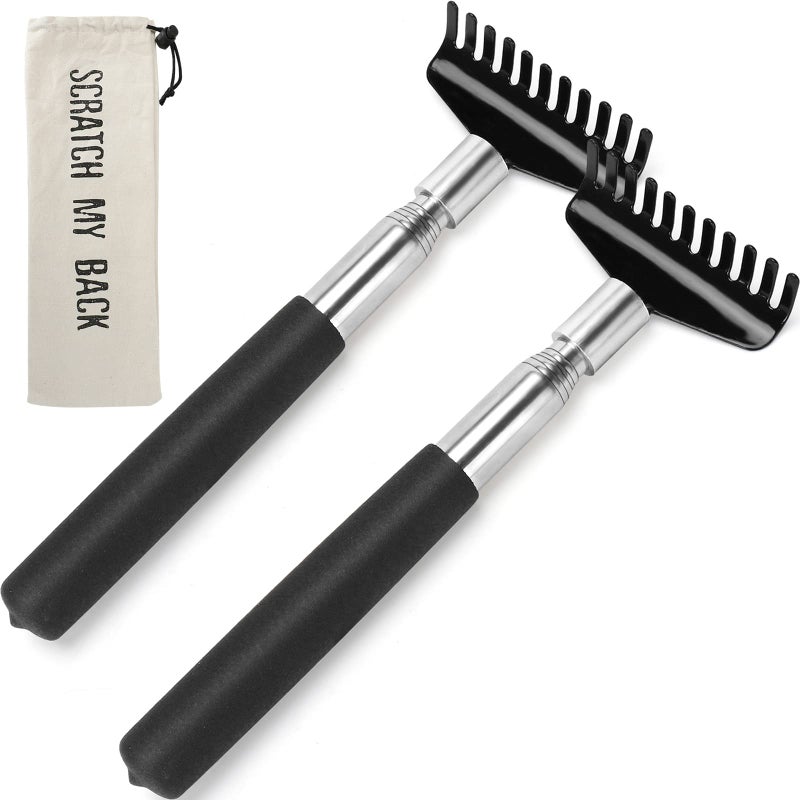 FlankerL 2 Pack Oversized Portable Extendable Back Scratcher Upgraded Metal Stainless Steel Telescoping Back Scratcher Tool with Canvas Carrying Bag